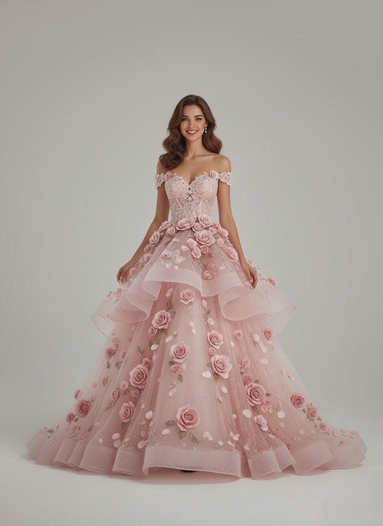 Tiered Rose Chiffon Dress